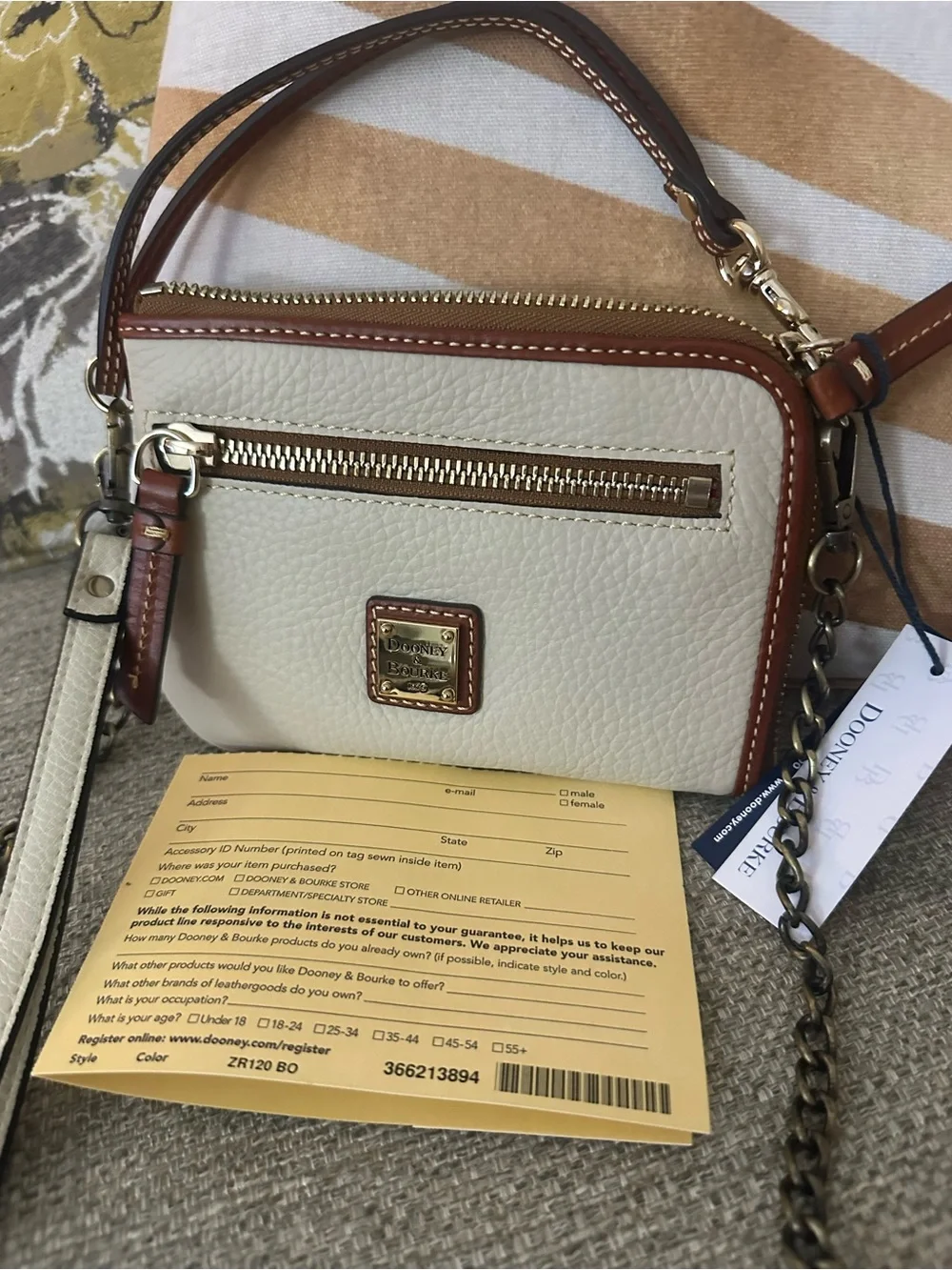 Dooney & Bourke Pebble Grain Camera Zip Crossbody Wristlet Bone Cream ZR120
